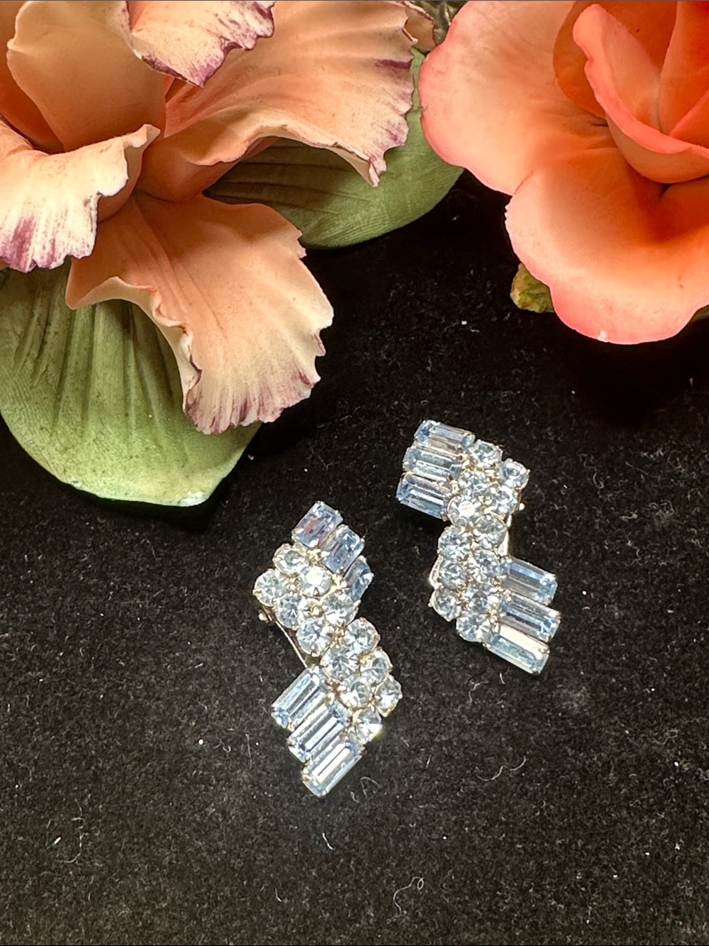 Crystal Baguette Cluster Earrings - Silver-Tone Sparkle